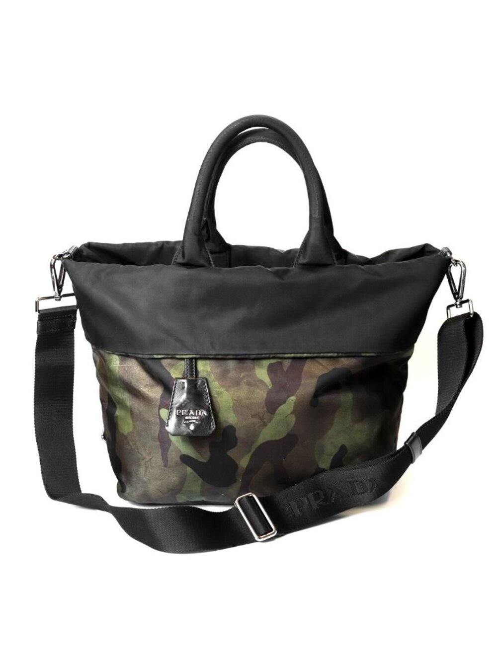 Prada Camo Tote Reversible 2-Way Shoulder Bag Nylon Khaki Green